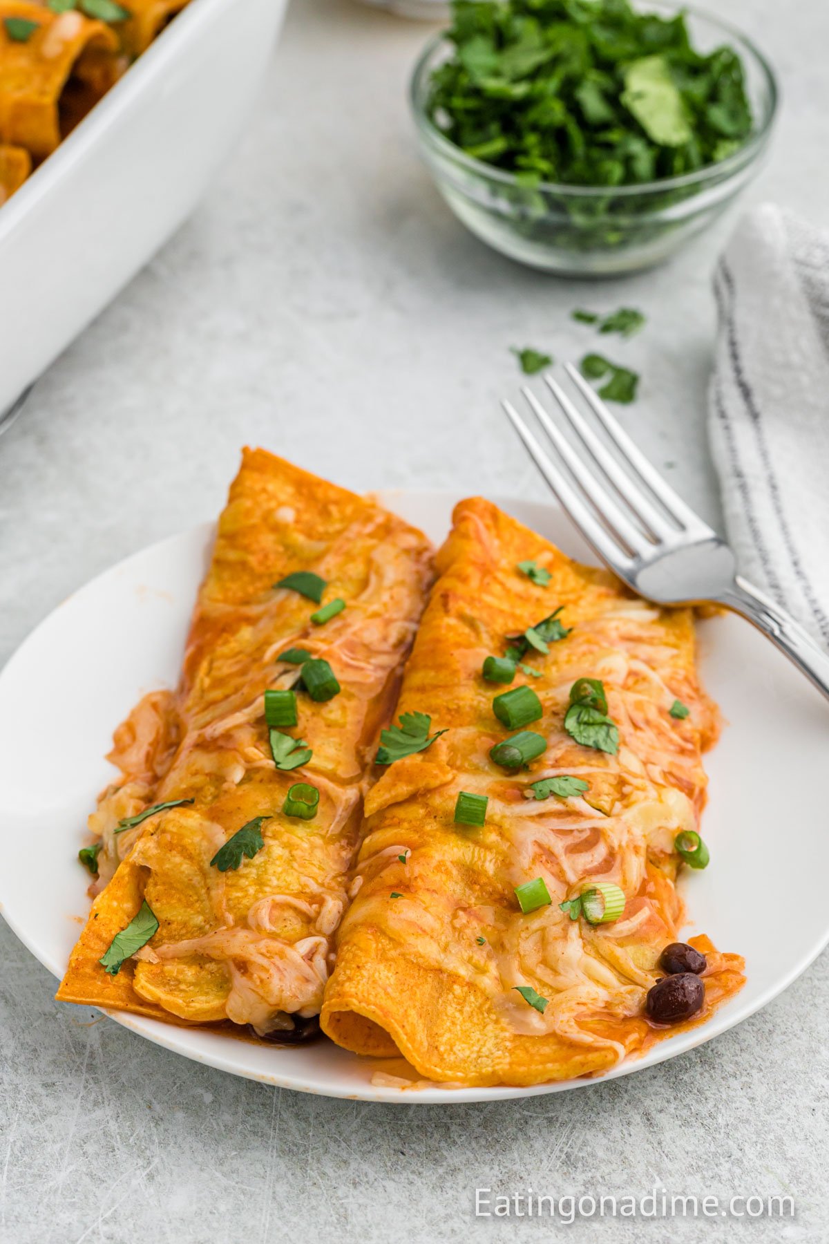 Bean and Cheese Enchiladas on a plate. 