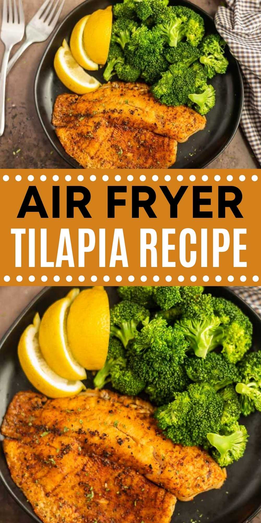 Air Fryer Tilapia Recipe is a healthy and delicious dinner option. It cooks in about 5 minutes for a quick meal any night of the week. This tilapia recipe is great for any diet including a keto diet and can be used to make tacos too! #eatingonadime #airfryerrecipes #tilapiarecipes #seafoodrecipes 