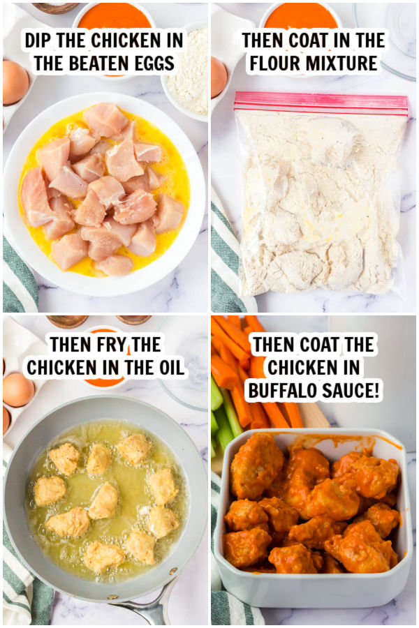 Process of making chicken and frying and coating. 