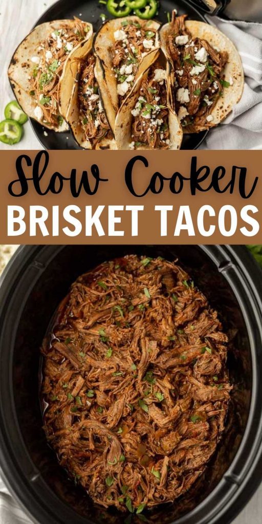 These Slow Cooker Brisket Tacos are perfect for a quick dinner. Cooking brisket in the crock pot is easy to do and it comes out so flavorful. Crock Pot Brisket Tacos are packed with some much flavor and simple to throw together too. #eatingonadime #crockpotrecipes #slowcookerrecipes #brisketrecipes #tacorecipes 
