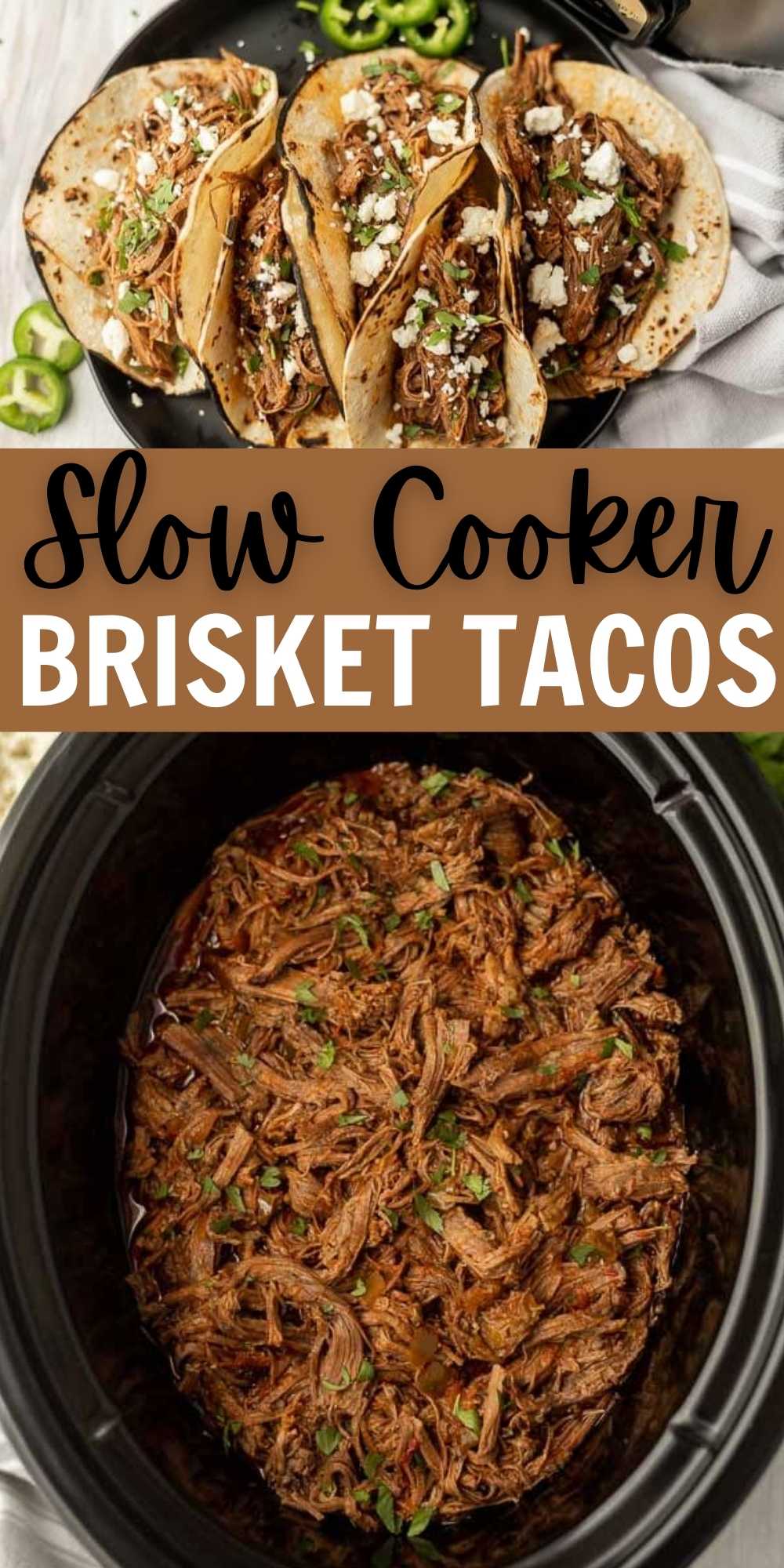 These Slow Cooker Brisket Tacos are perfect for a quick dinner. Cooking brisket in the crock pot is easy to do and it comes out so flavorful. Crock Pot Brisket Tacos are packed with some much flavor and simple to throw together too. #eatingonadime #crockpotrecipes #slowcookerrecipes #brisketrecipes #tacorecipes 
