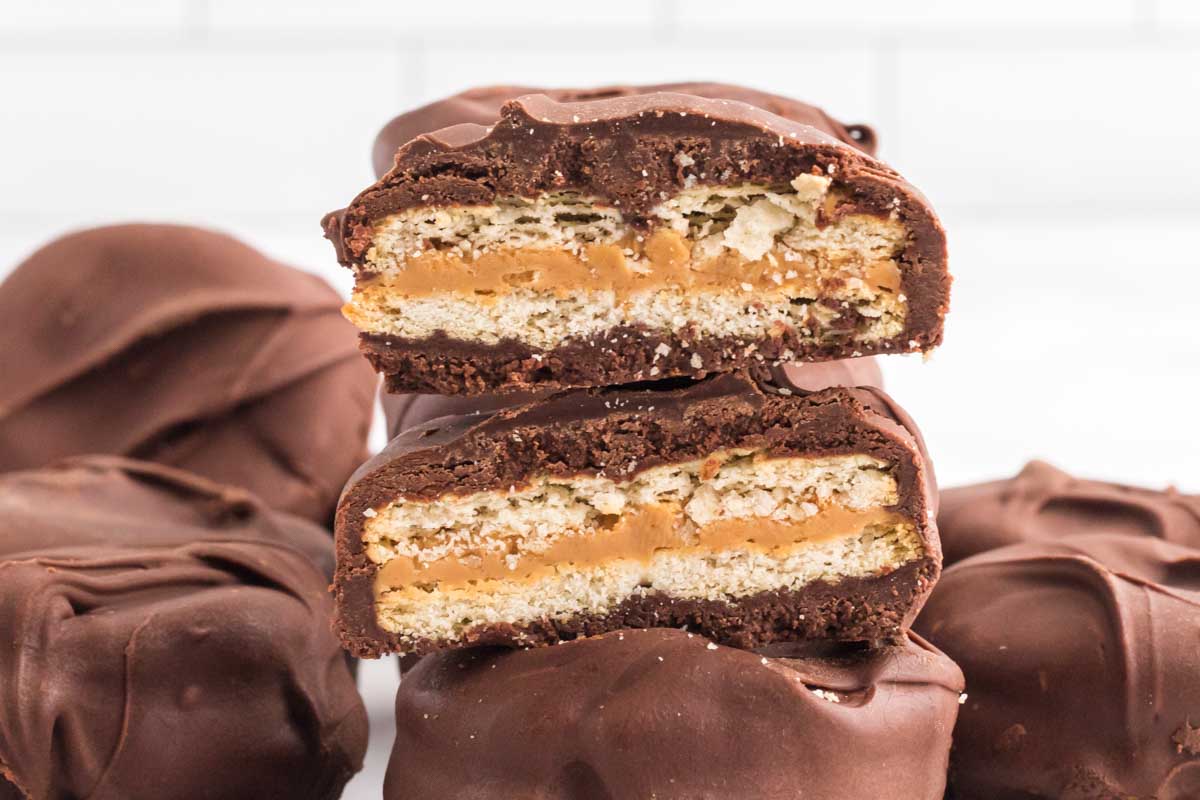 Chocolate Covered Ritz Crackers stacked
