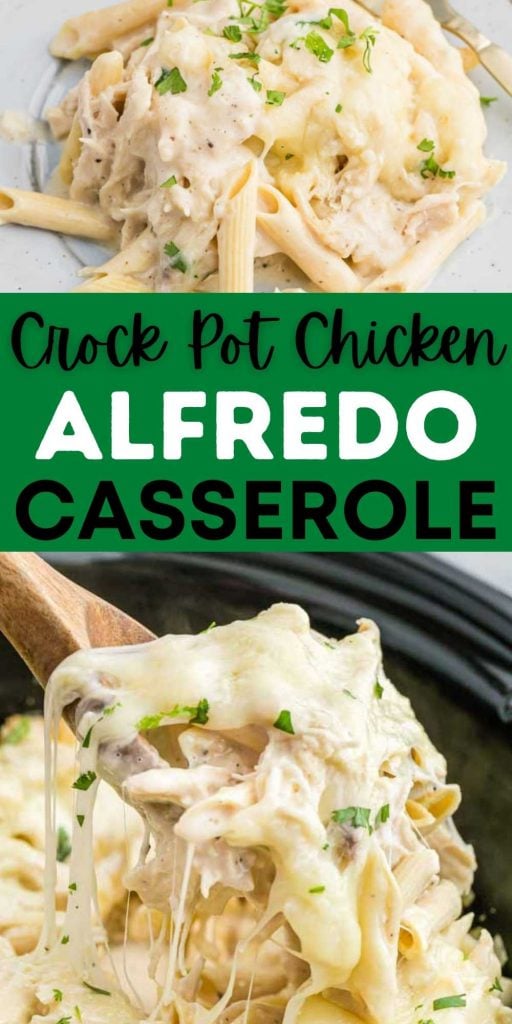 Try this easy Crock Pot Chicken Alfredo casserole recipe is so delicious and easy to make. We love that the slow cooker does all the work. Slow Cooker Chicken Alfredo is easy to make and the entire family will love it too! #eatingonadime #crockpotrecipes #slowcookerrecipes #alfredorecipes #chickenrecipes 
