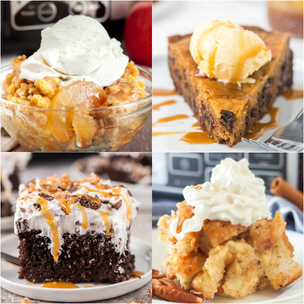 Crock Pot Desserts are so easy to make and delicious too. We have 27 of the best slow cooker dessert recipes to try that everyone will love. From peach cobbler dump cake to chocolate lava cake there is a recipe that everyone will love. #eatingonadime #crockpotdesserts #crockpotrecipes #easydesserts 
