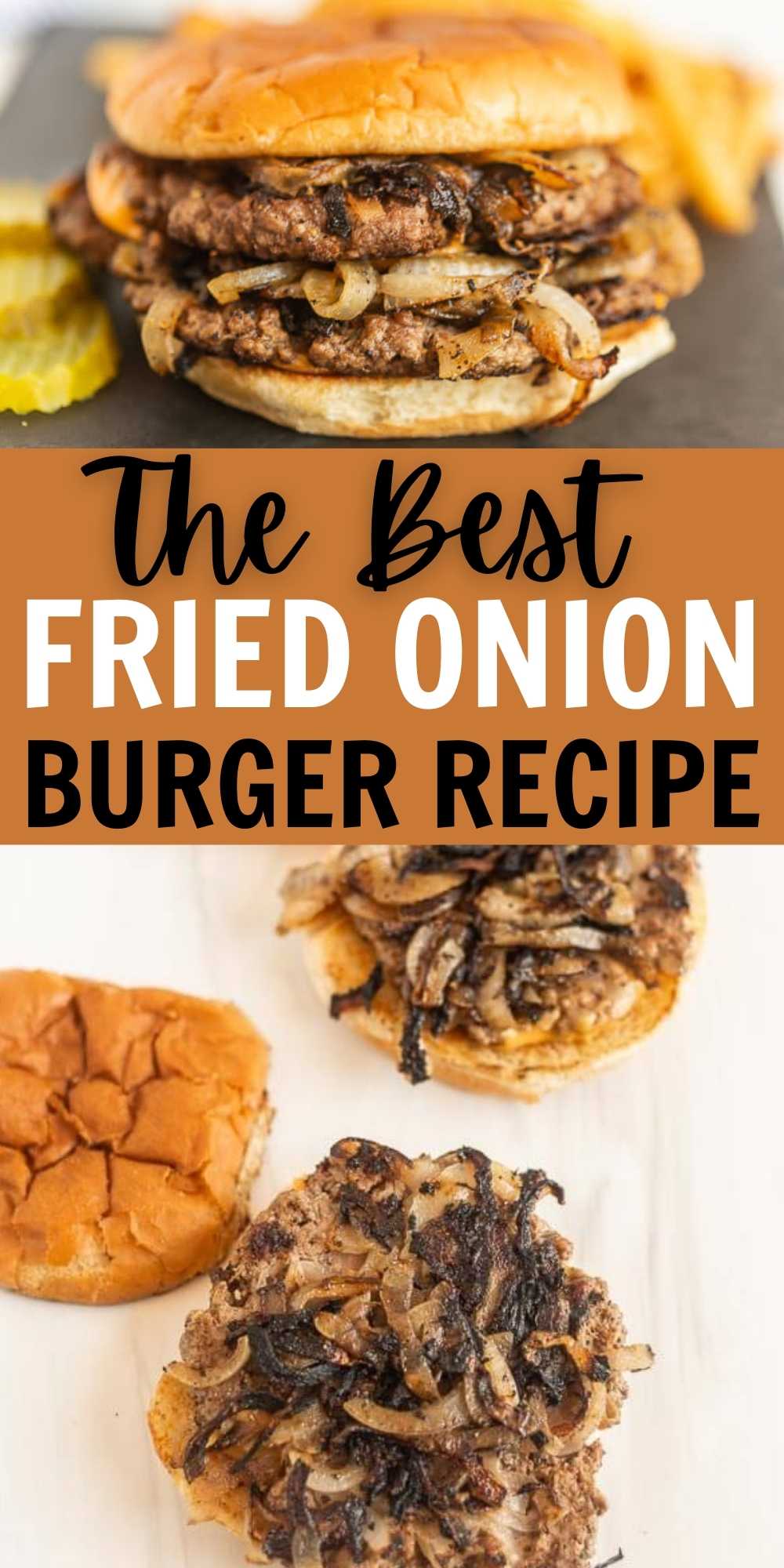 Fried onion burgers will be the hit of the cookout. These smashed burgers are cooked to perfection and topped with grilled onions. These Southern Fried Onion Burgers are easy to make at home with this recipe! #eatingonadime #burgerrecipes #grillingrecipes #blackstonerecipes 