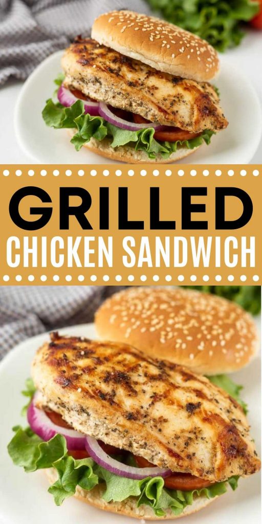 Grilled Chicken Sandwich Recipe is the perfect lunch or dinner meal that the entire family will love. Heat up the grill this summer and make juicy Grilled Chicken Sandwiches. This simple marinade is the best and easy to make too.  You will love this healthy recipe. #eatingonadime #grillingrecipes #chickenrecipes #sandwichrecipes 
