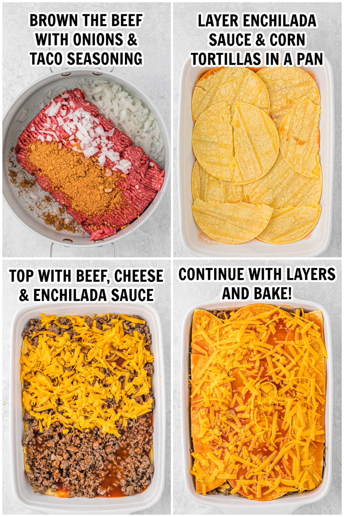 The process of making beef enchilada casserole