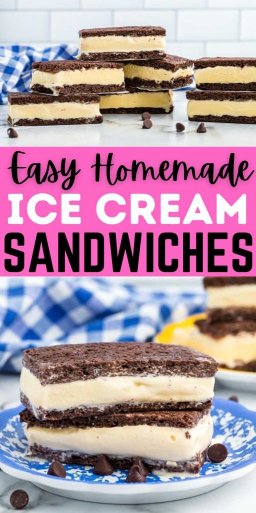 Homemade ice cream sandwiches are so decadent. This Ice cream sandwich recipe is much better than store bought! Learn how to make ice cream sandwiches at home with this easy recipe.  They are simple to make and delicious too. #eatingonadime #icecreamrecipes #dessertrecipes #easydesserts #icecreamsandwiches 