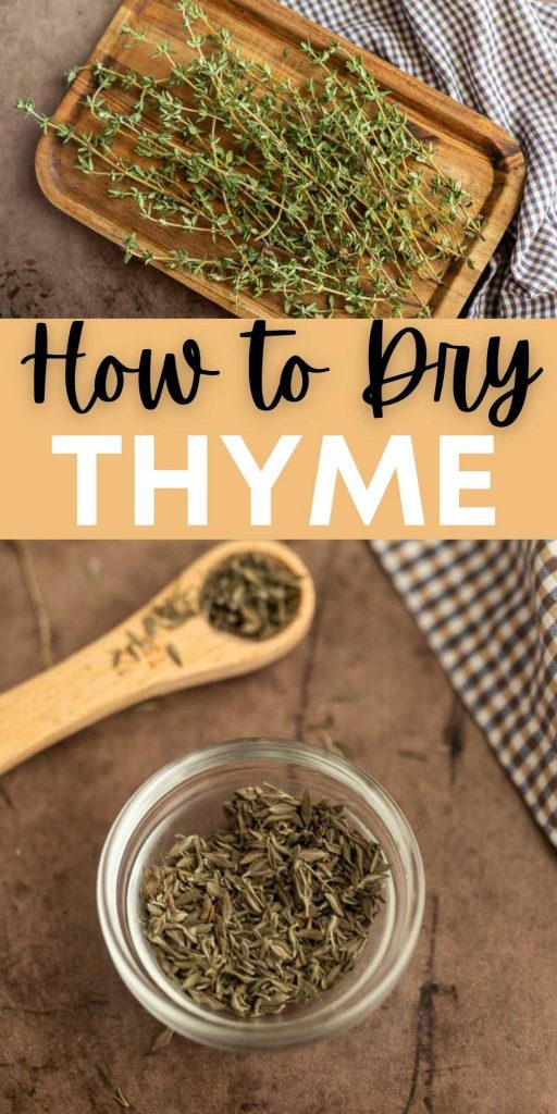 If you are wandering How to Dry Thyme these steps will take your fresh thyme to dry thyme easily. Dry thyme is easy to store in your pantry. Learn how to dry thyme in the oven.  I love growing fresh herbs and drying thyme leaves is a great way to save and use fresh thyme. #eatingonadime #kitchentips #dryingherbs #thyme 
