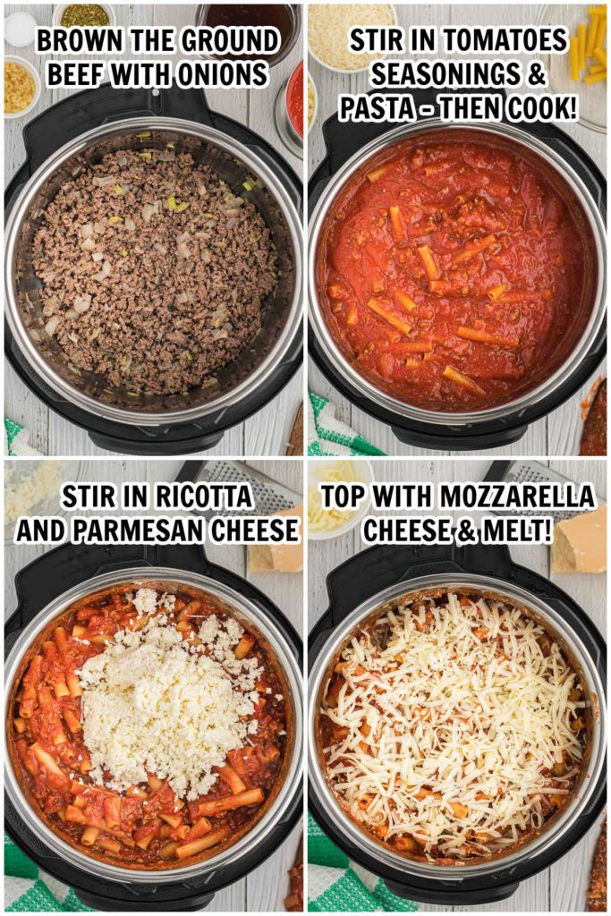 The process of making baked ziti in the instant pot