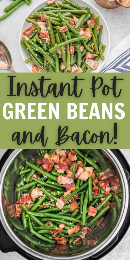You can enjoy Instant Pot Green Beans and Bacon Recipe that taste like they have been slow cooked all day. Enjoy this side dish in minutes. This Southern Side Dish Recipe is a classic and so easy to make in an Instant Pot. #eatingonadime #instantpotrecipes #sidedishes #sidedishrecipes 
