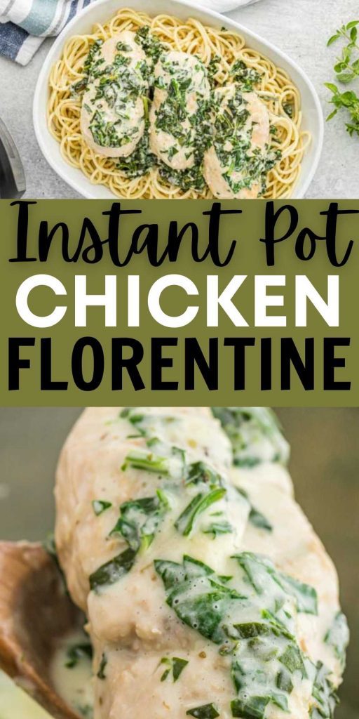 Instant Pot Chicken Florentine Recipe is a great dinner idea with cheese, spinach and tender chicken.  This meal comes together so easily. This creamy instant pot chicken Florentine with pasta is a family family and so easy to make in an electric pressure cooker. #eatingonadime #instantpotrecipes #chickenrecipes #pastarecipes 
