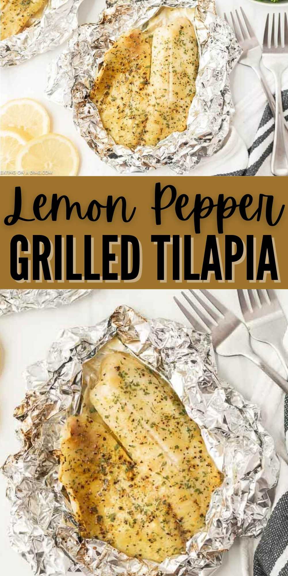 This Lemon Pepper Grilled Tilapia recipe tastes amazing and is so easy to make! You can have dinner ready in just 10 minutes! You only need 3 ingredients to make this easy grilled tilapia recipe.  #eatingonadime #seafoodrecipes #grillingrecipes #tilapiarecipes 
