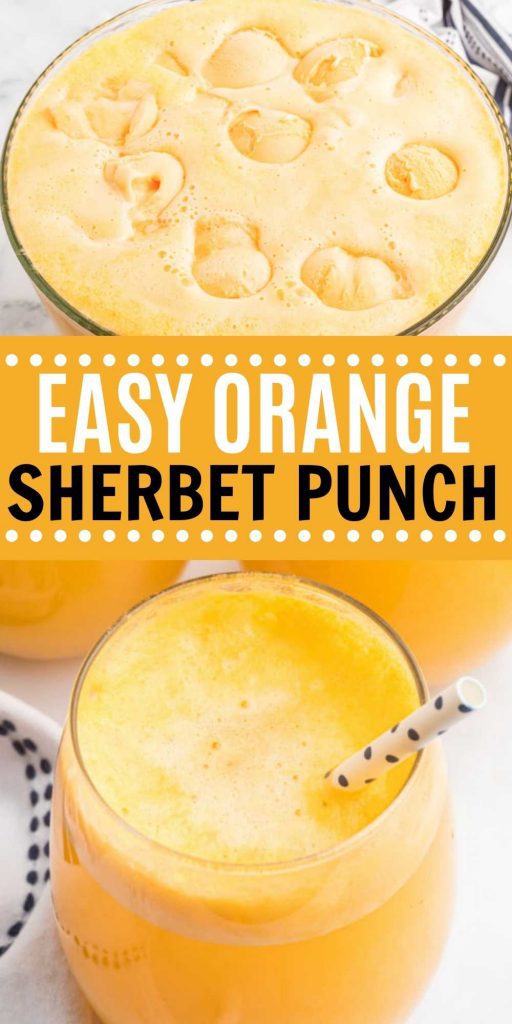 This orange sherbet punch recipe is easy to make with just 3 ingredients!  This is the best punch recipe that is perfect for Halloween or for a party!  It’s easy to make and adorable too! #eatingonadime #punchrecipes #drinkrecipes #sherbetrecipes 

