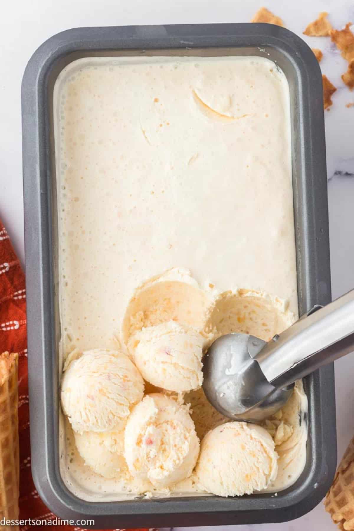 Ready to serve ice cream in a loaf pan.