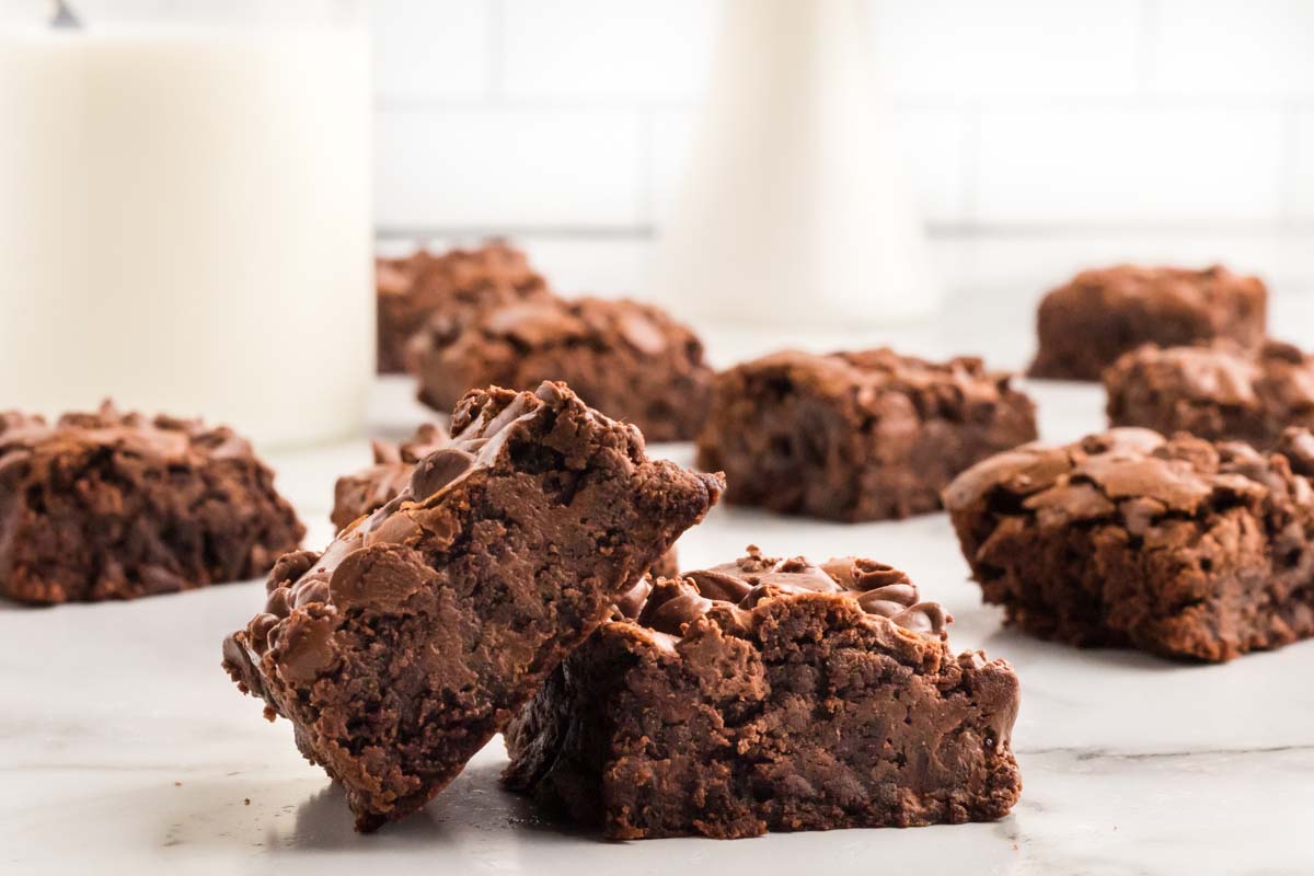 Close up image of stack of brownies