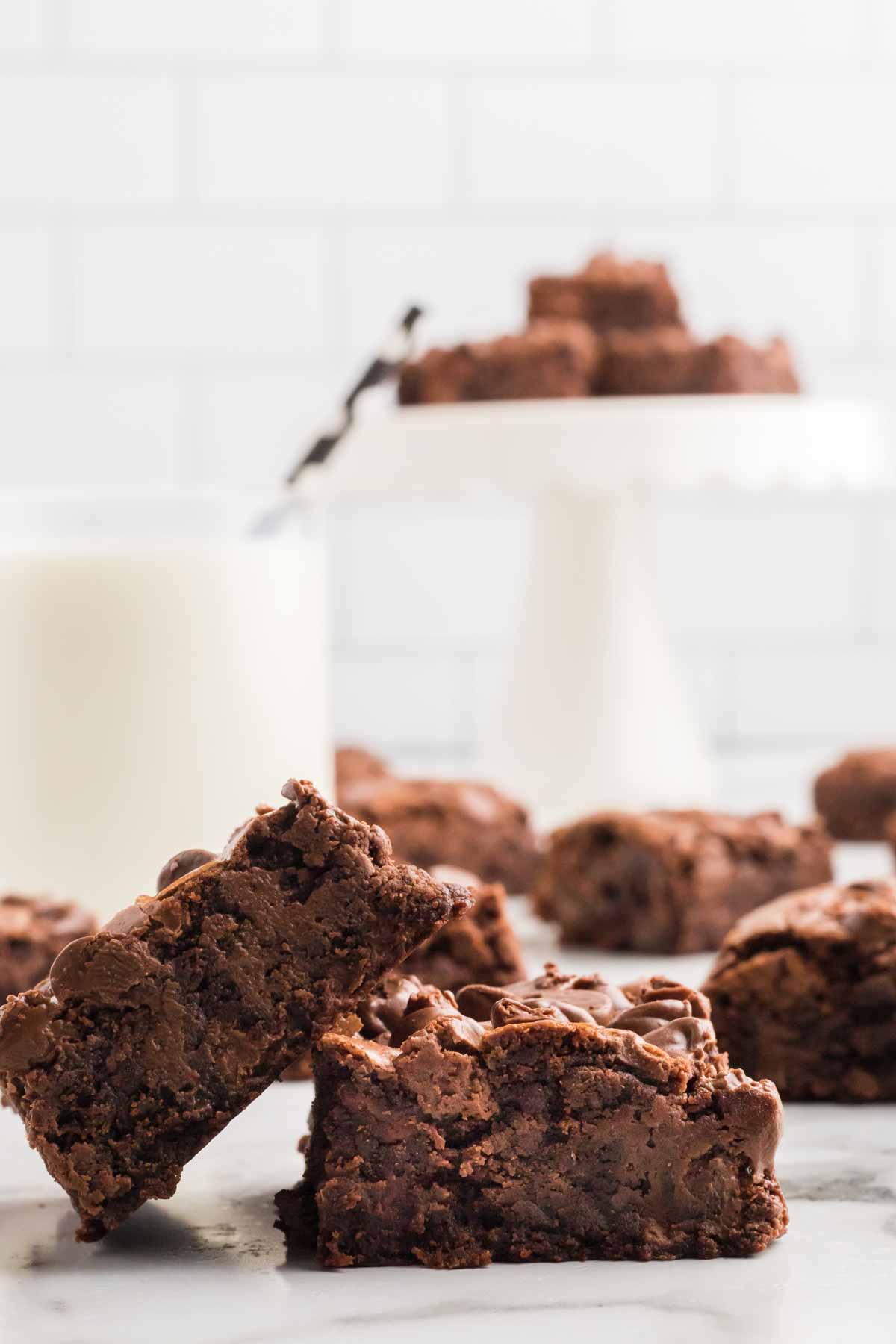 Brownies cut into squares and stacked