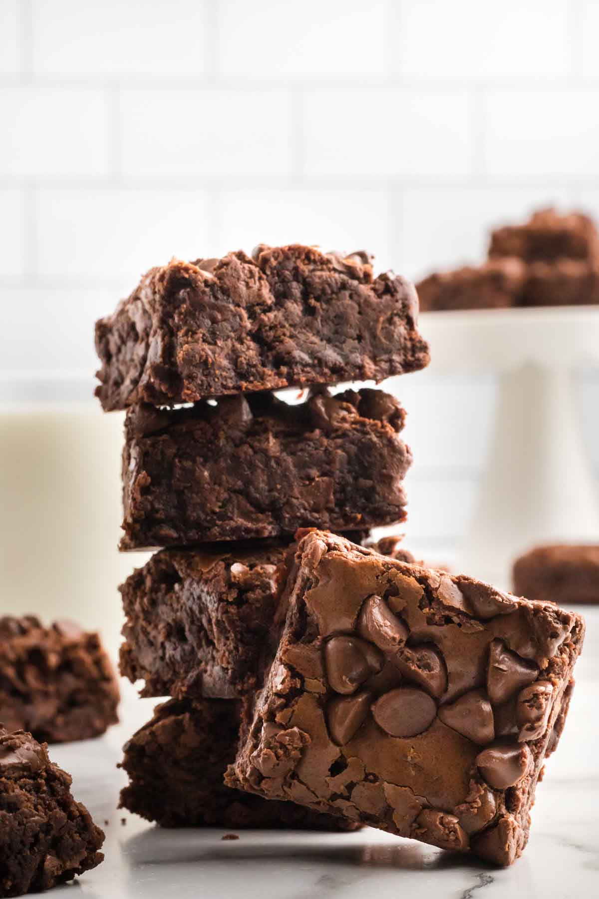 Brownies cut into squares and stacked