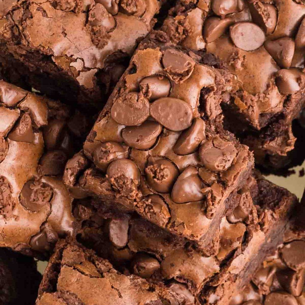 Brownies cut into squares and stacked
