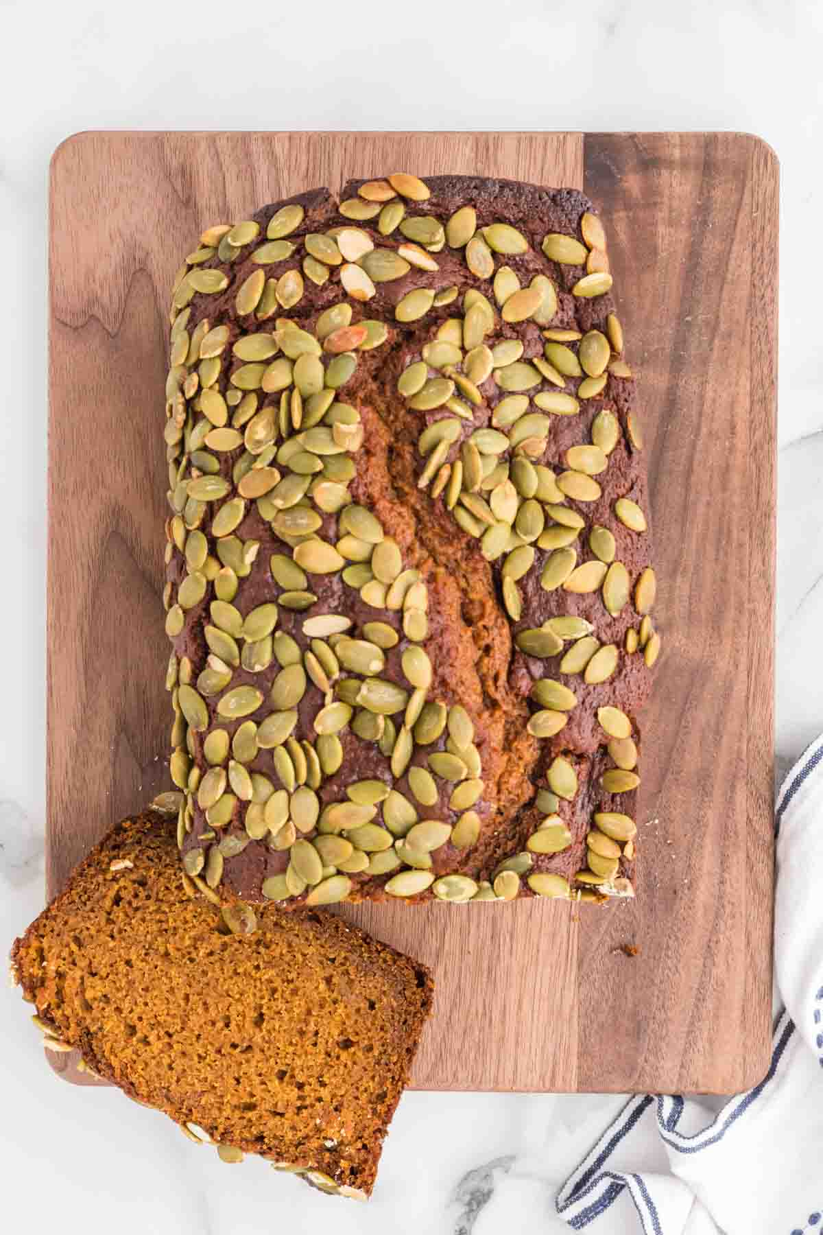 Pumpkin bread on a cutting board