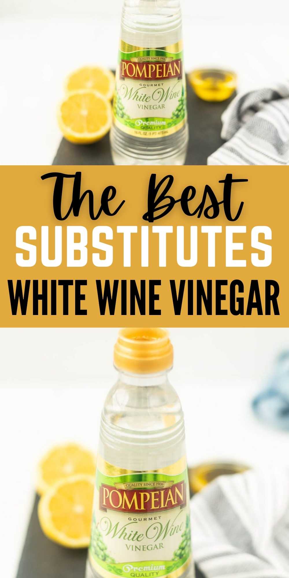 We have gathered the Best White Wine Vinegar Substitutes when you have discovered you are out. Easy substitutes to save your recipe. You’ll love these easy substitutions ideas for white wine vinegar. #eatingonadime #whitewinevinegar #substitutuions #ingredientsubstitutions 
