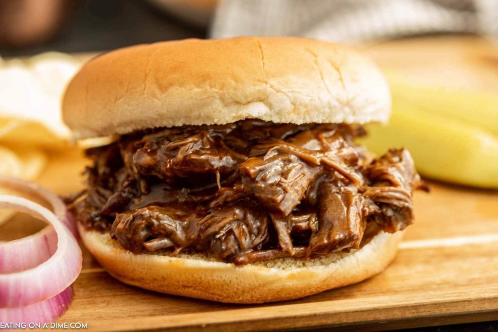 BBQ Beef Sandwich with a side of red onions