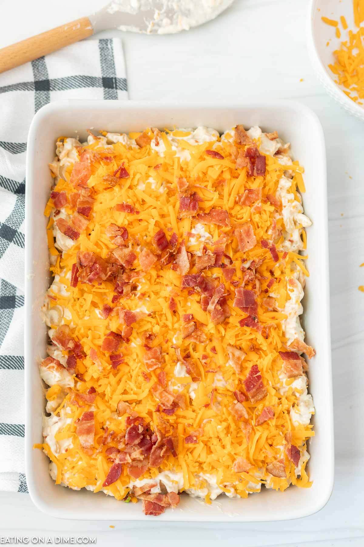 crack chicken casserole in a baking dish uncooked