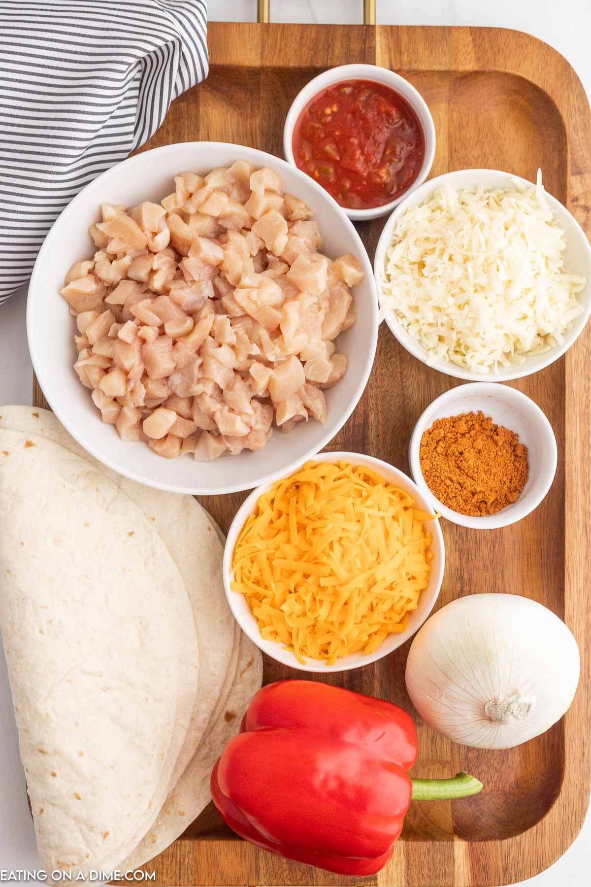 Ingredients for Chicken fajita quesadillas.