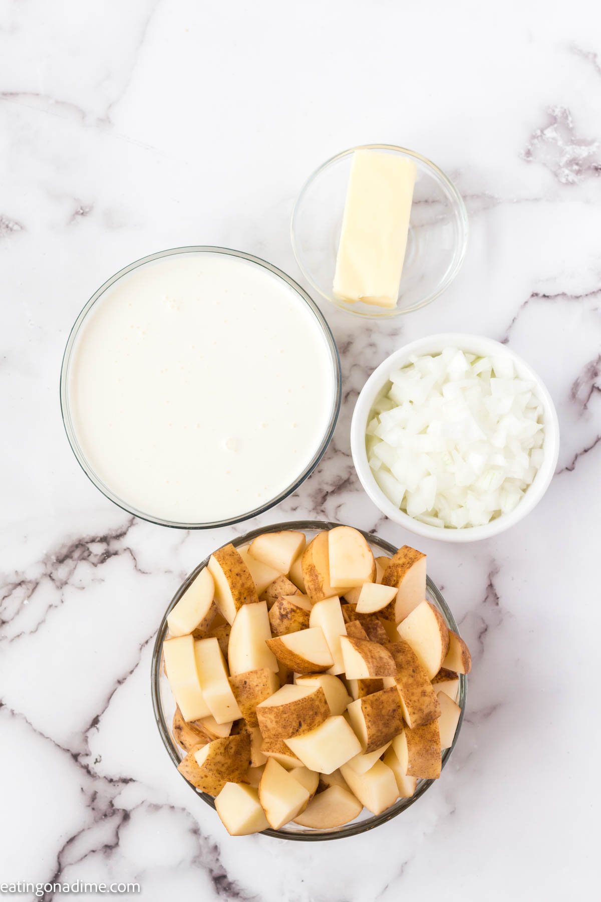 Ingredients for 4 ingredient potato soup recipe. 