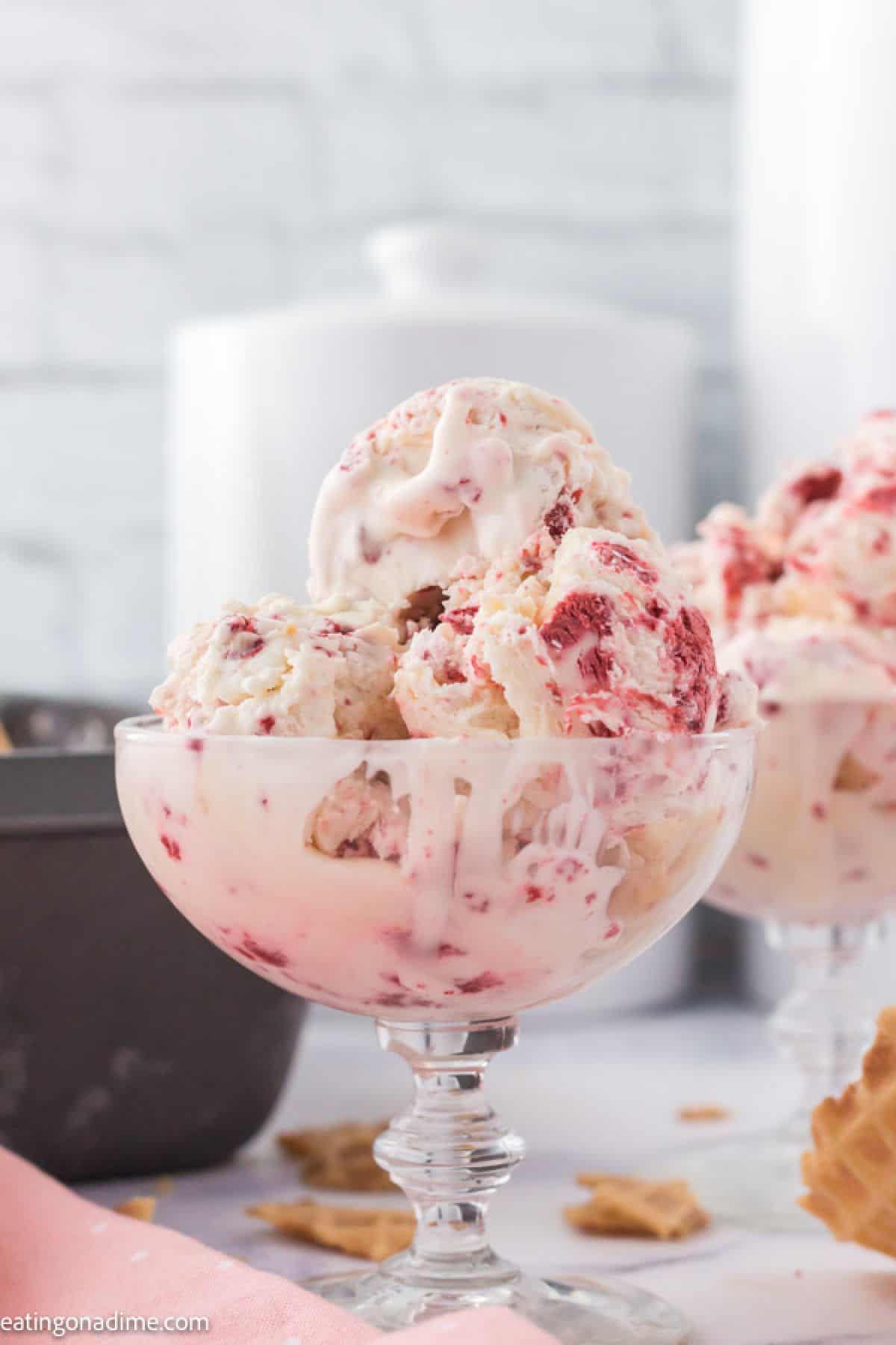 Close up image of red velvet ice cream in a serving dish