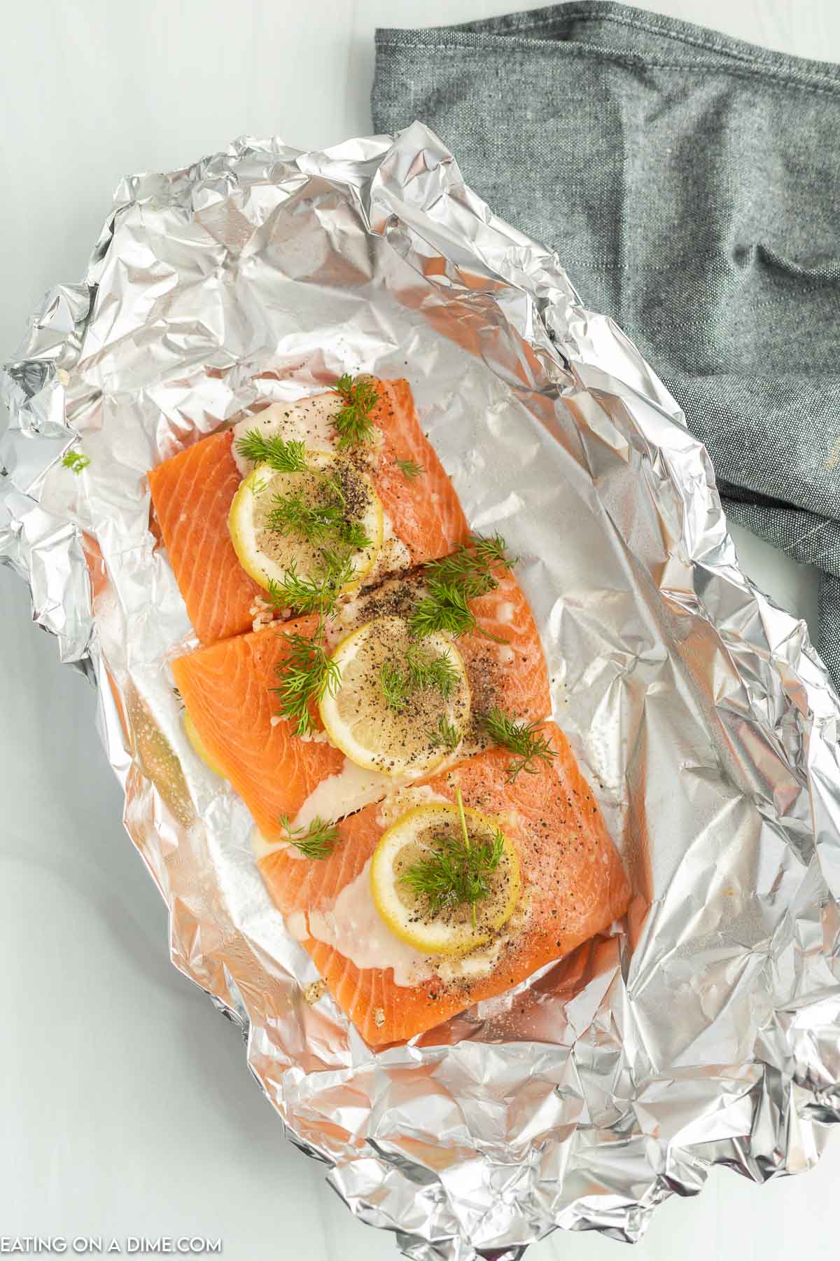 Salmon in foil ready to grill. 