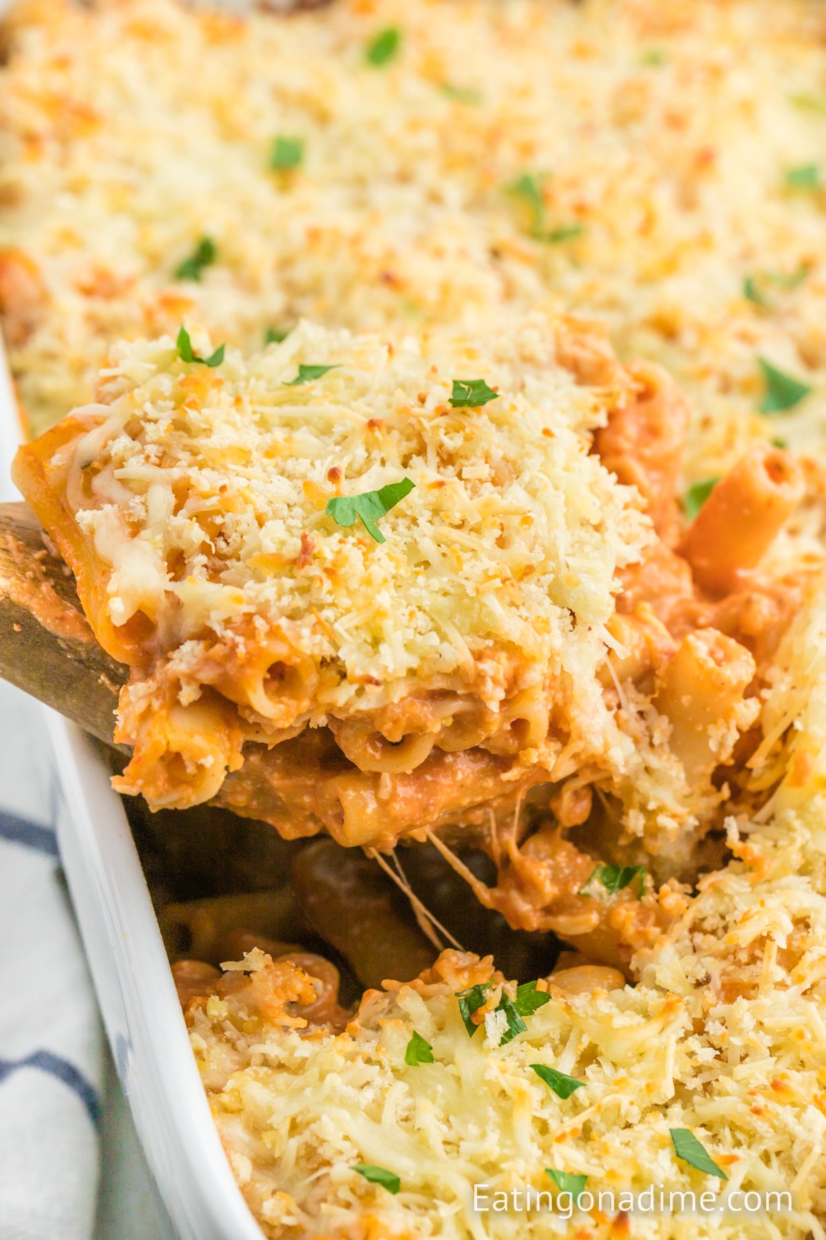 Olive Garden 5 Cheese ziti in a casserole dish. 