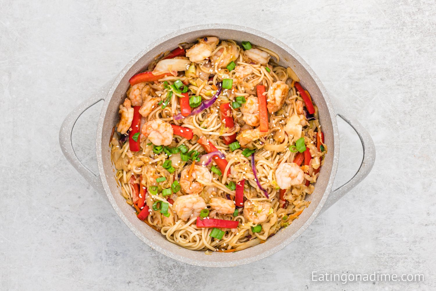 Shrimp Lo Mein in a bowl 
