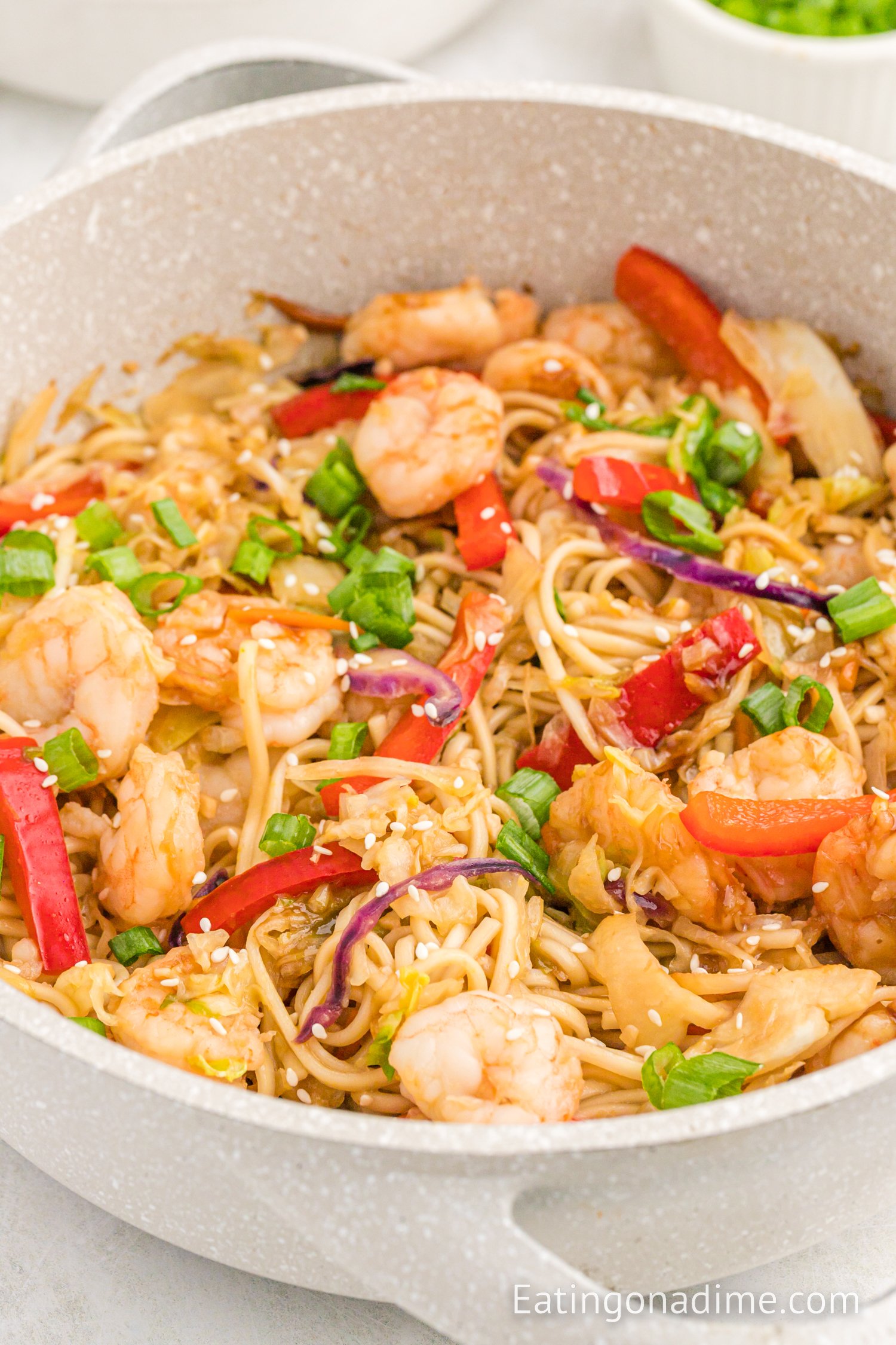 Shrimp Lo Mein in a bowl 