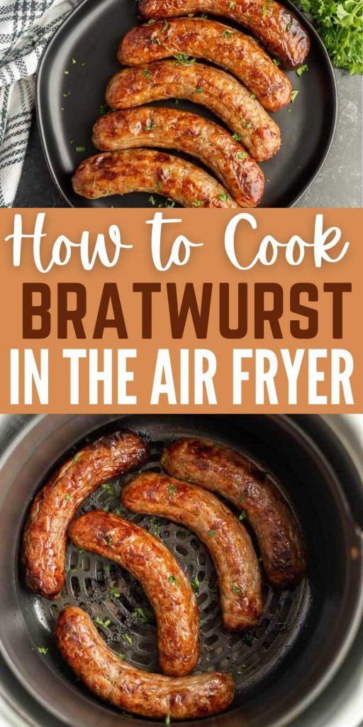 Easy air fryer brats recipe takes just minutes to cook. They are golden brown and perfectly crispy while being tender on the inside. These are the best air fryer brats.  They are easy to make and delicious too! #eatingonadime #airfryerrecipes #bratrecipes #easyrecipes 
