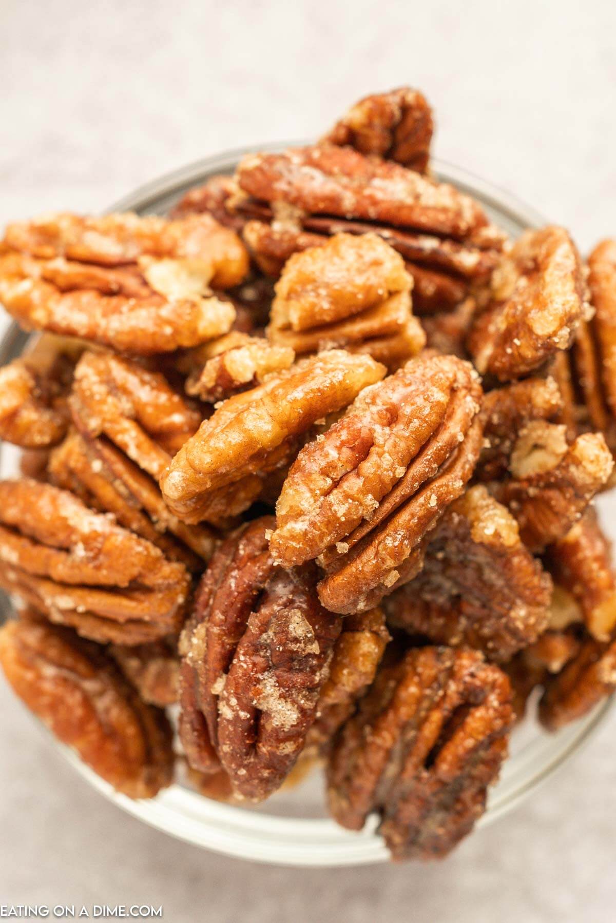 A bowl of candied pecans