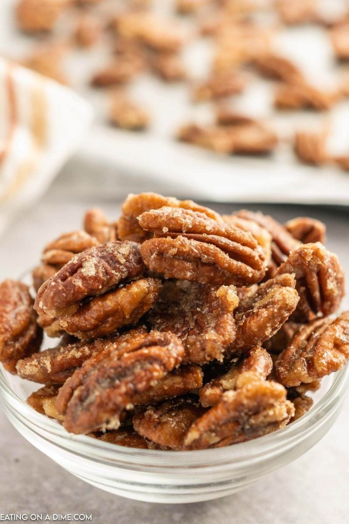 A bowl of candied pecans