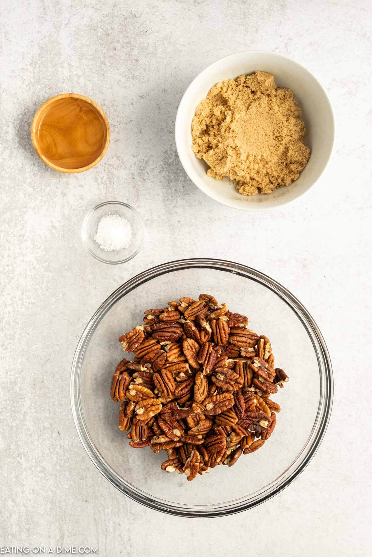 Ingredients needed - pecan halves, brown sugar, salt, water