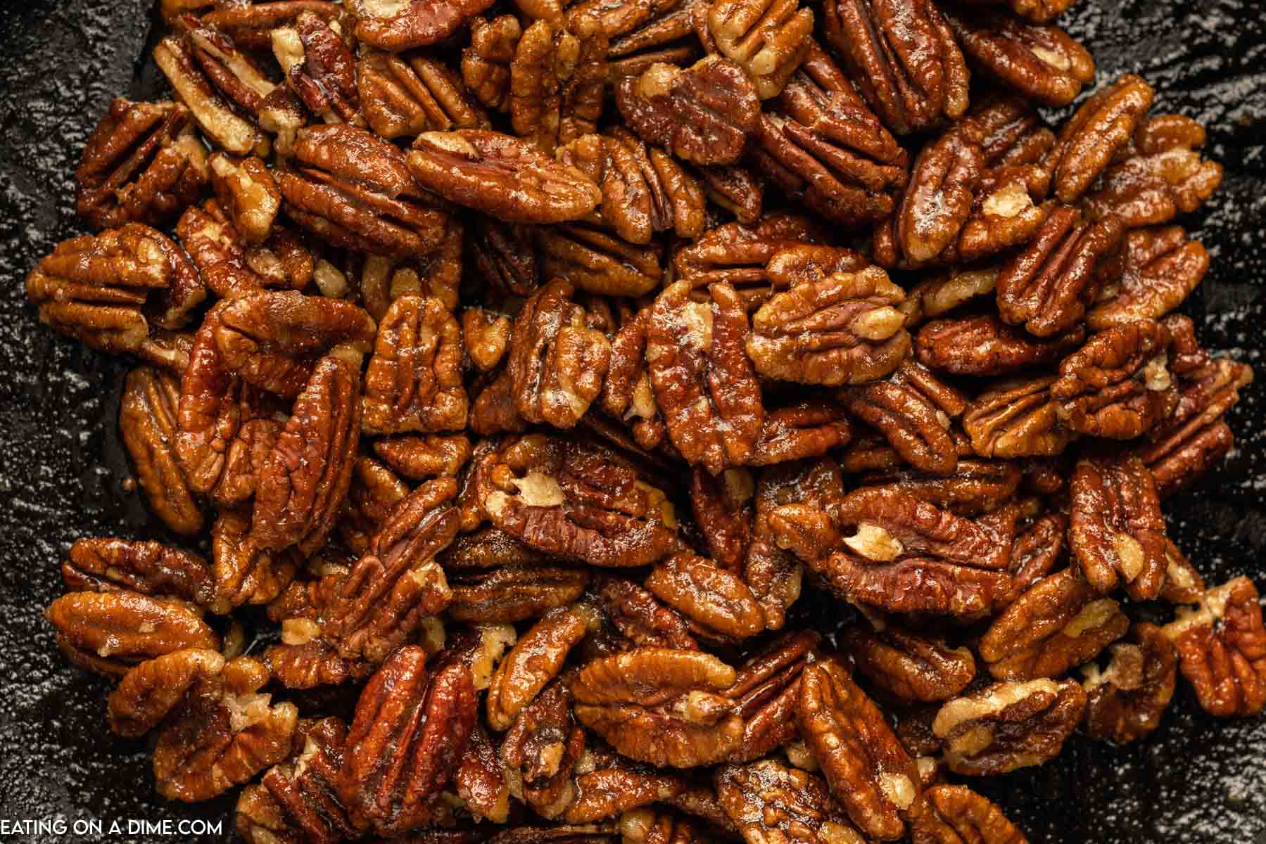 Candied pecans in a dish