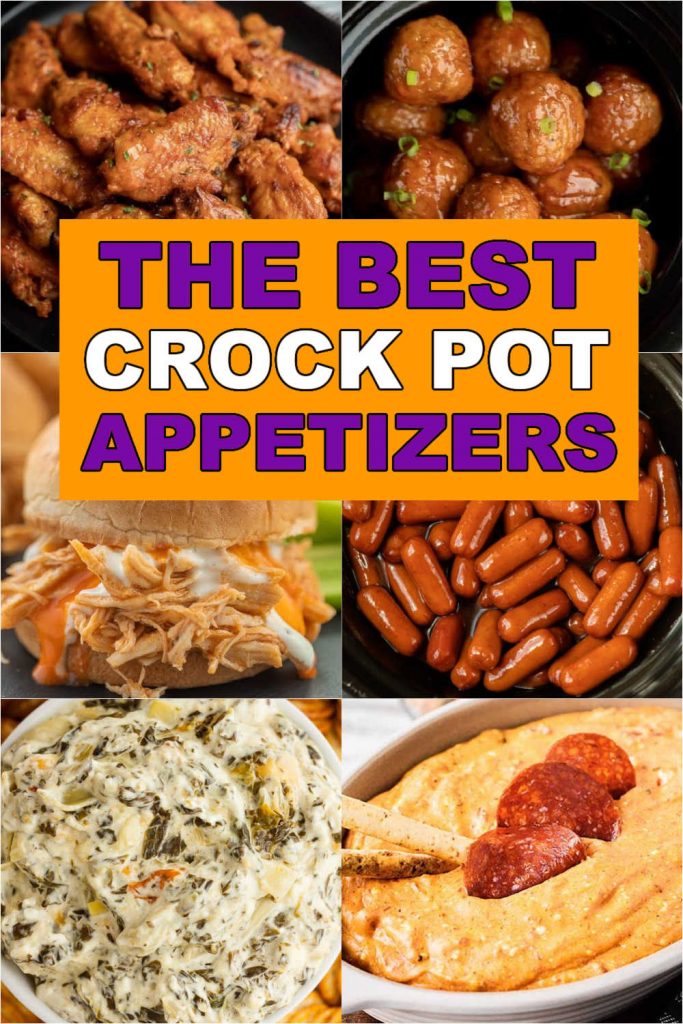 Collage of crock pot appetizers. 