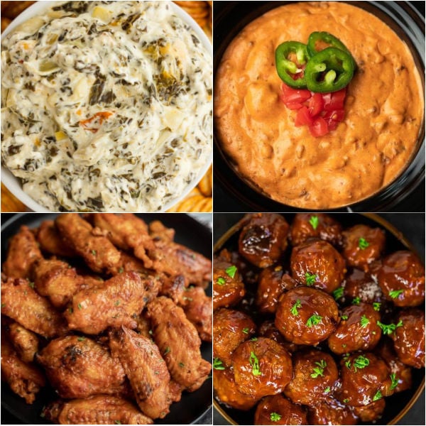 Collage of crock pot appetizers. 