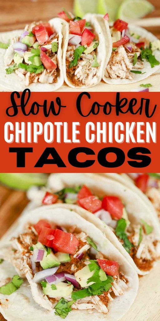 These Crock Pot Chipotle Chicken Tacos is easy to make but taste delicious. The Adobo Sauce is perfect in this Chipotle Chicken Recipe. This easy chicken taco recipe with chipotles is packed with tons of flavor and so easy to make in a slow cooker. #eatingonadime #crockpotrecipes #chickenrecipes #tacorecipes 

