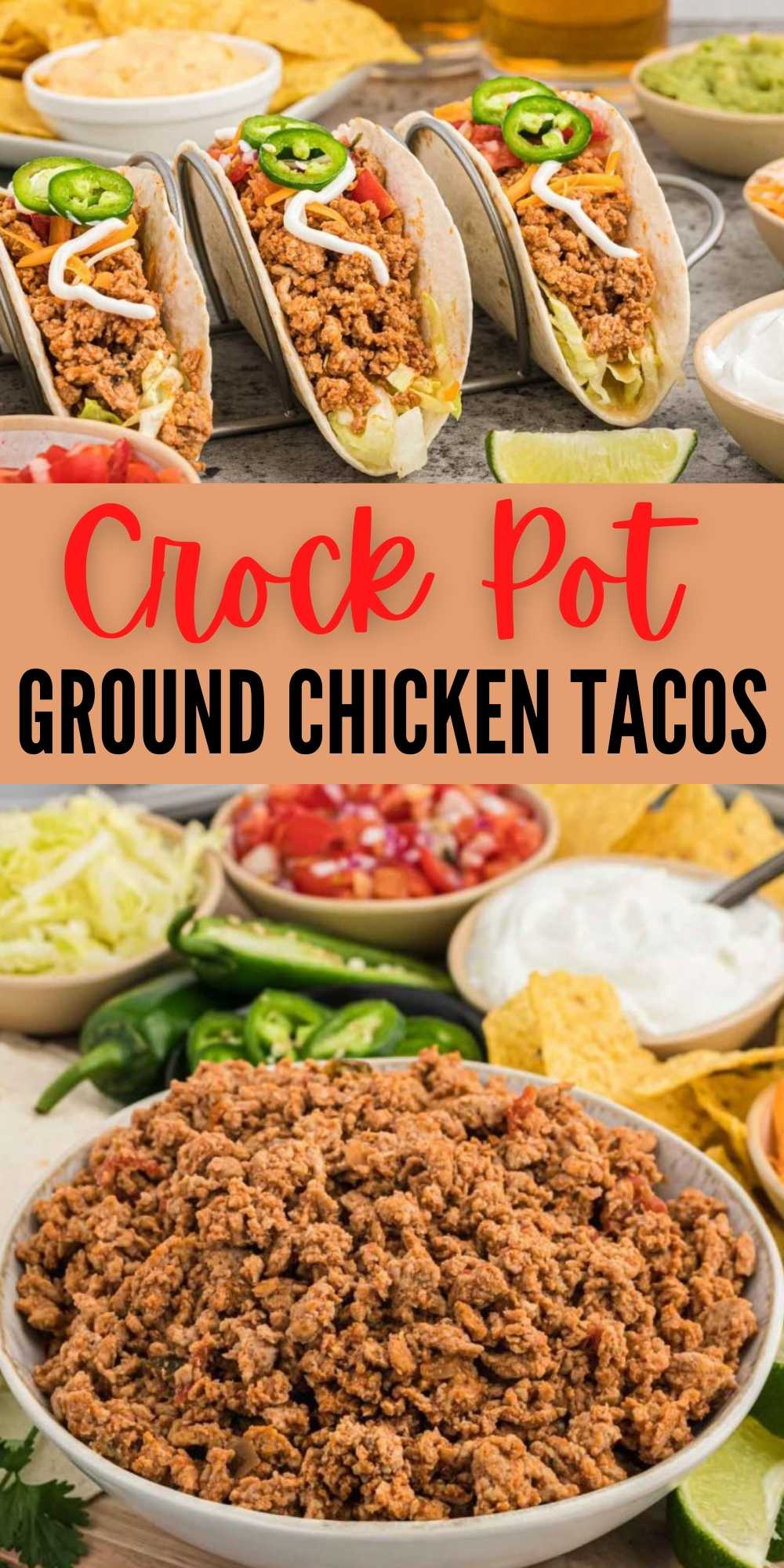 You will love this Quick Ground Chicken Tacos in the Slow Cooker. This recipe requires simple ingredients to make these amazing tacos. This recipe is easy to make in a crock pot and so healthy and delicious too! #eatingonadime #crockpotrecipes #slowcookerrecipes #tacorecipes #chickenrecipes 
