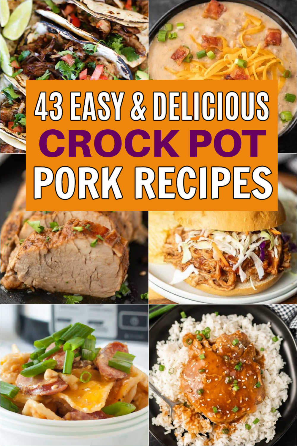 We have gathered 43 of our Best Crock Pot Pork Recipes. These pork recipes make dinner easy by making it in the slow cooker. These slow cooker pork recipes include low carb and healthy recipes too!  These crockpot recipes are perfect for dinner.  #eatingonadime #crockpotrecipes #slowcookerrecipes #porkrecipes 
