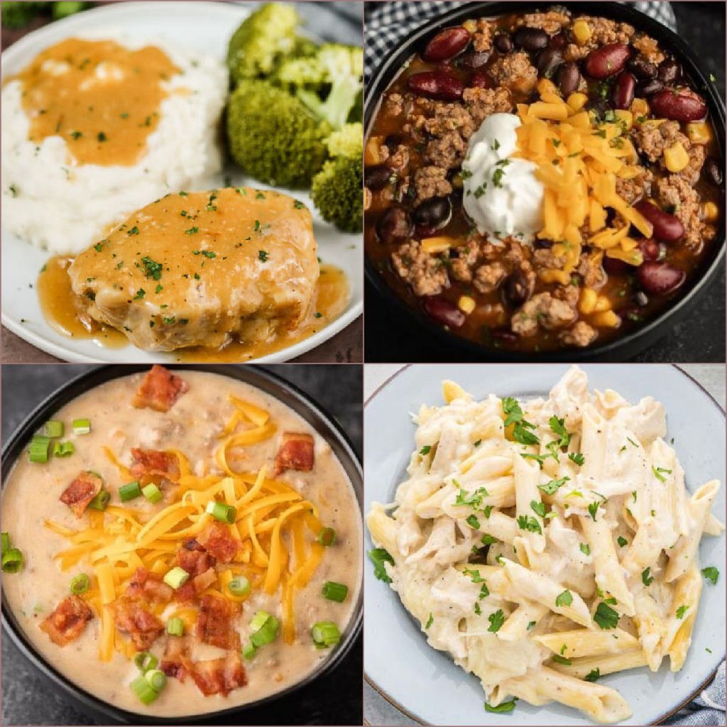 These are the BEST Fall crockpot recipes to make the best dinners that are easy in a slow cooker. From chicken, to beef and pork, you'll find an easy and healthy family dinner that everyone will love. This list includes all our favorite soups, stews and roast recipes! #eatingonadime #crockpotrecipes #slowcookerrecipes #fallrecipes
