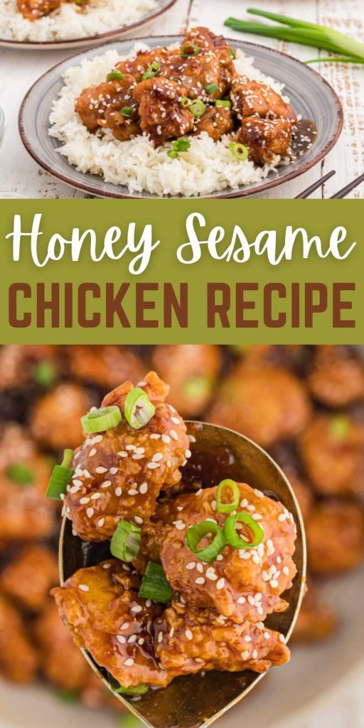 This Honey Sesame Chicken Recipe is delicious and so easy to make at home.  Enjoy one of your favorite Chinese meals at home with this simple to make recipe.  These easy skillet recipe tastes amazing and the entire family will love too. #eatingonadime #asianrecipes #chickenrecipes 
