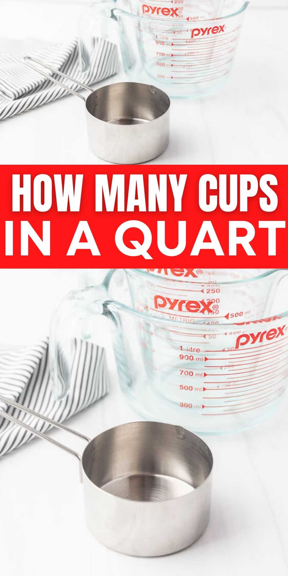 If you are needing to know How Many Cups in a Quart then this post will help. This basic conversion will help in you in the kitchen. #eatingonadime #measurementconversions #kitchentips 
