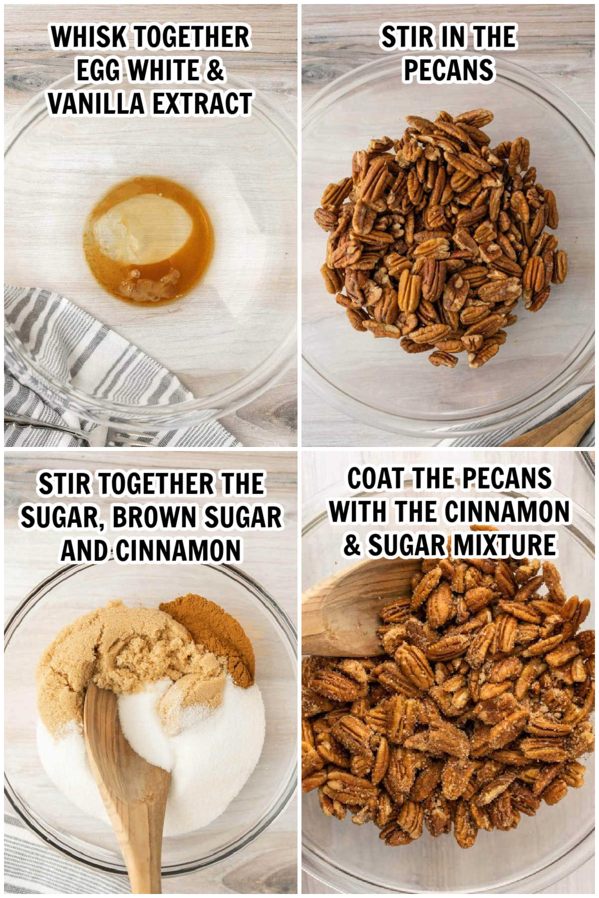 The process of mixing the ingredients with the pecans
