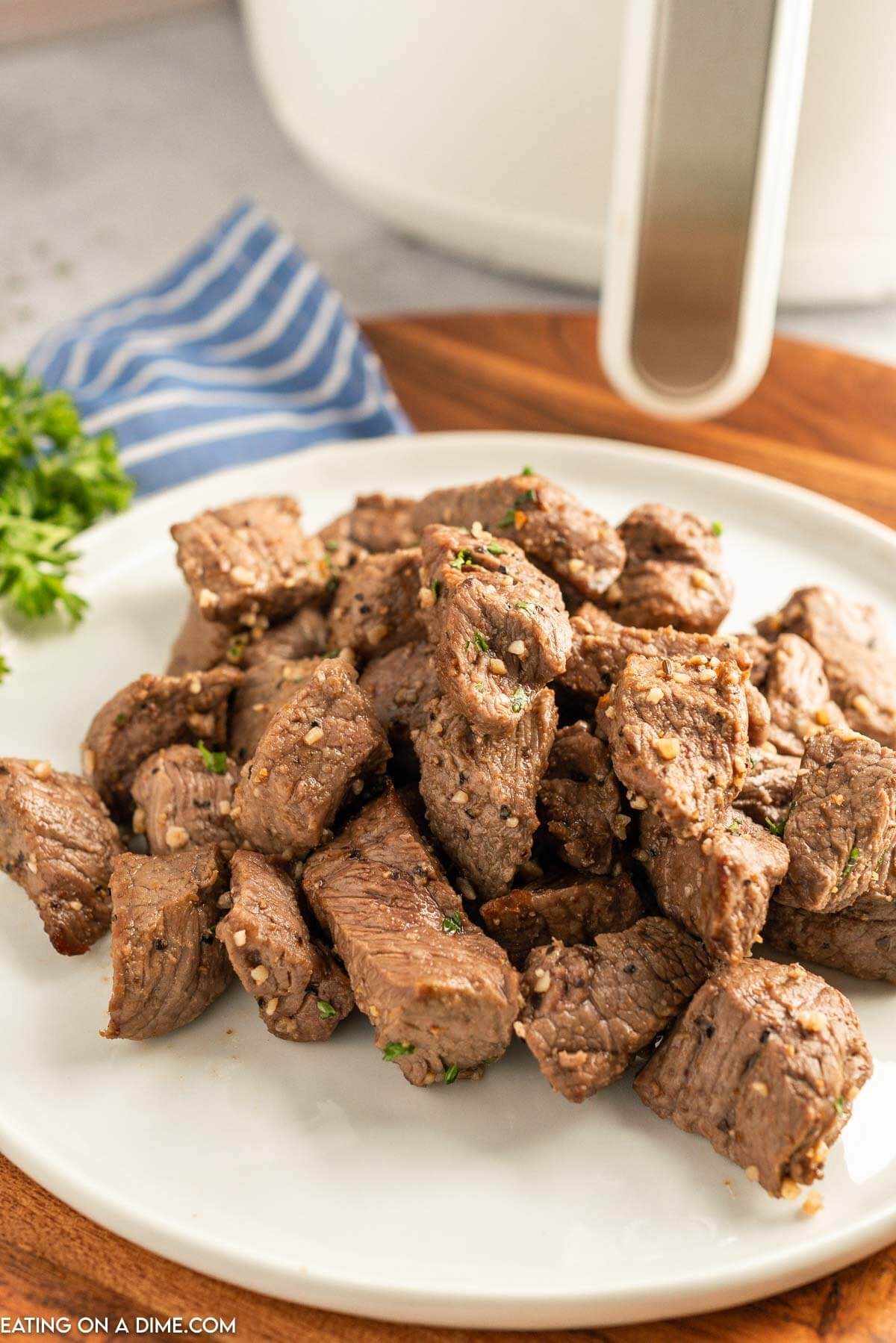 Steak Bites on a white plate