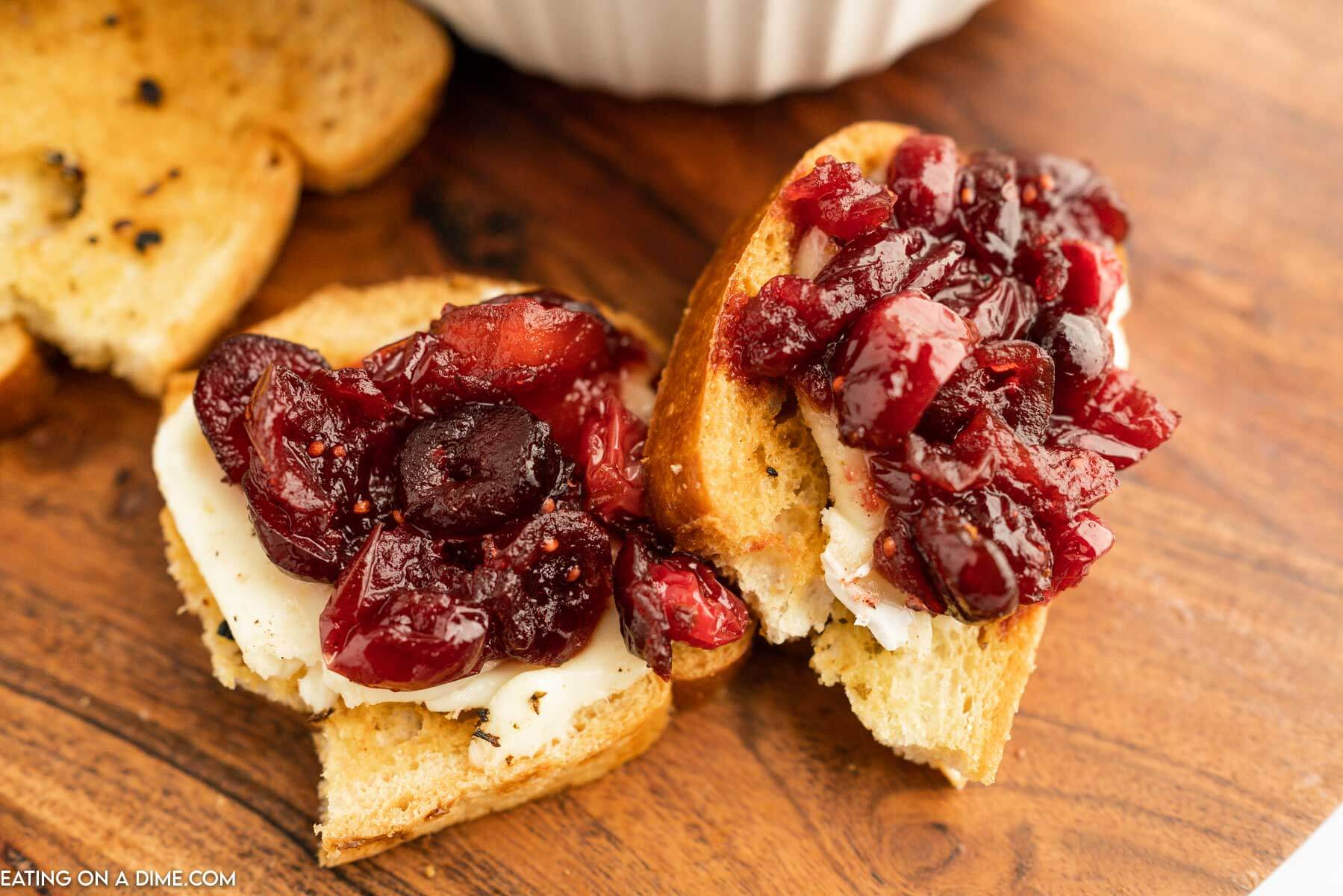 Cranberry Chutney on a slice of bread with cream cheese. 